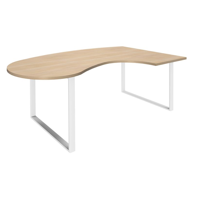 0404000123613-Bureau LOFTER Manager arrondi -  retour à droite - L200 cm - Plateau imitation chêne clair - Pied blanc (Pieds de renfort obligat-P_400012361_1-0