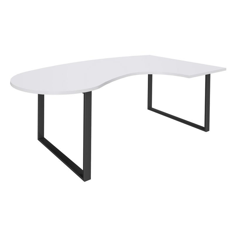 0404000123620-Bureau LOFTER Manager arrondi -  retour à droite - L200 cm - Plateau blanc perle - Pied carbone (Pieds de renfort obligat-P_400012362_1-0