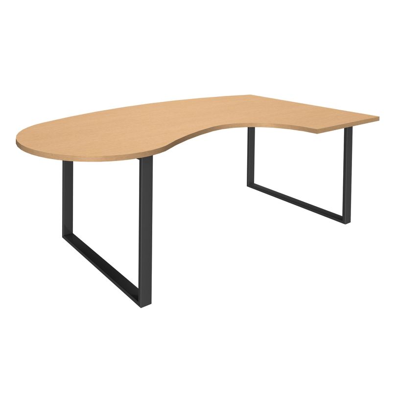 0404000123644-Bureau LOFTER Manager arrondi -  retour à droite - L200 cm - Plateau imitation Hêtre - Pied carbone (Pieds de renfort obligat-P_400012364_1-0