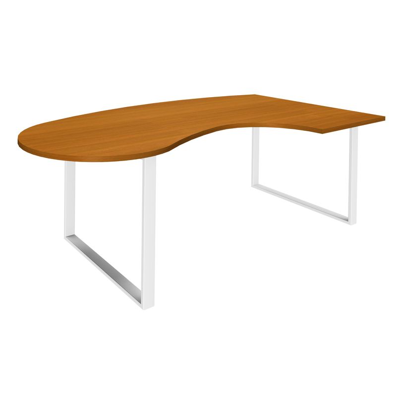 0404000123675-Bureau LOFTER Manager arrondi -  retour à droite - L200 cm - Plateau imitation Merisier - Pied blanc (Pieds de renfort obligat-P_400012367_1-0