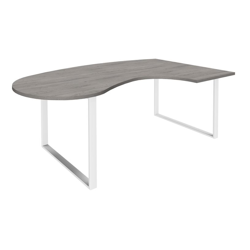 0404000123699-Bureau LOFTER Manager arrondi -  retour à droite - L200 cm - Plateau imitation chêne gris - Pied blanc (Pieds de renfort obligat-P_400012369_1-0