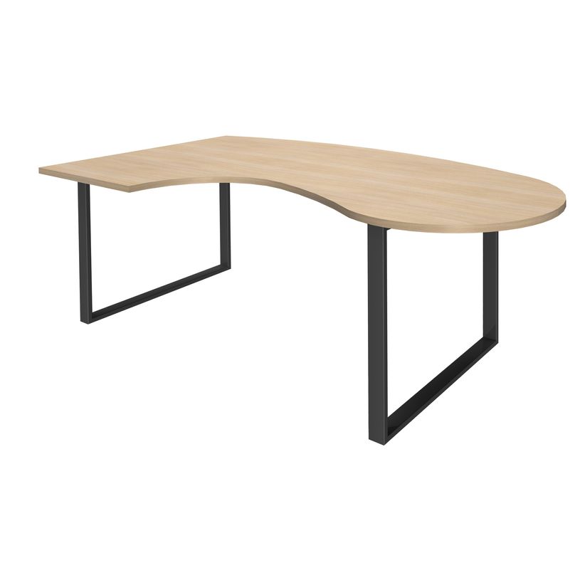 0404000123729-Bureau LOFTER Manager arrondi -  retour à gauche - L200 cm - Plateau imitation chêne clair - Pied carbone (Pieds de renfort obligat-P_400012372_1-0