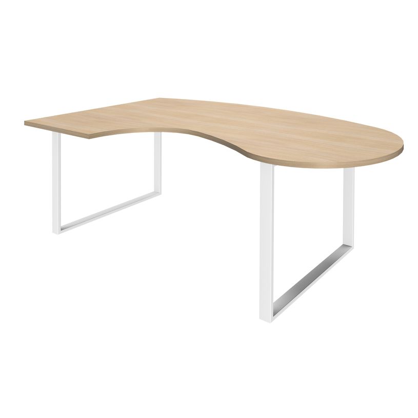 0404000123736-Bureau LOFTER Manager arrondi -  retour à gauche - L200 cm - Plateau imitation chêne clair - Pied blanc (Pieds de renfort obligat-P_400012373_1-0