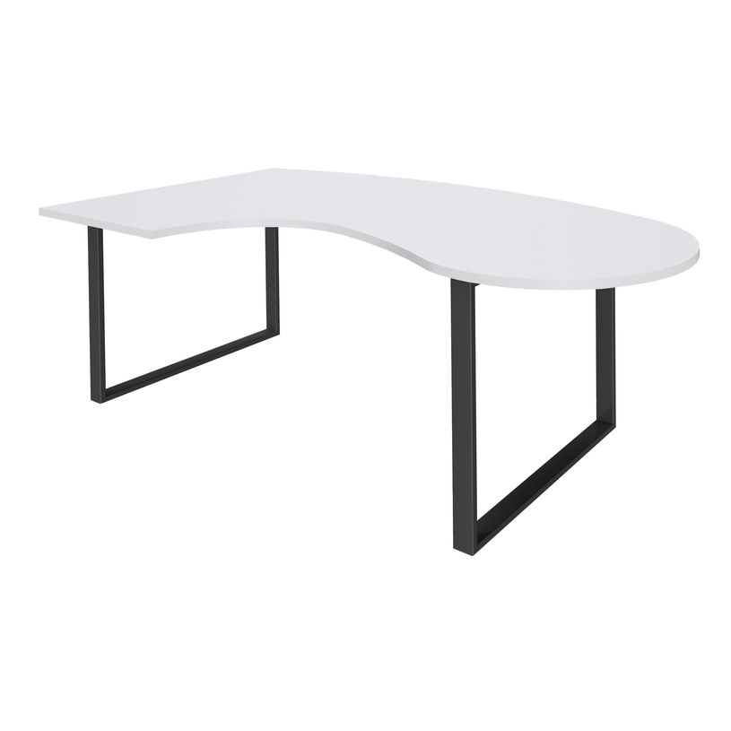 0404000123743-Bureau LOFTER Manager arrondi -  retour à gauche - L200 cm - Plateau blanc perle - Pied carbone (Pieds de renfort obligat-P_400012374_1-0