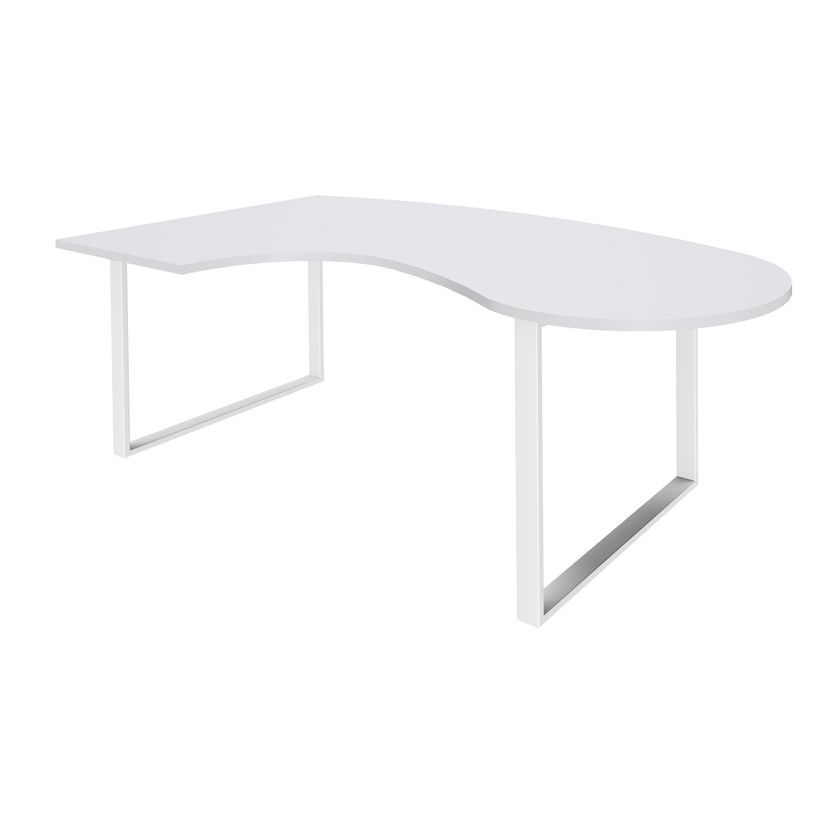 0404000123750-Bureau LOFTER Manager arrondi -  retour à gauche - L200 cm - Plateau blanc perle - Pied blanc (Pieds de renfort obligat-P_400012375_1-0