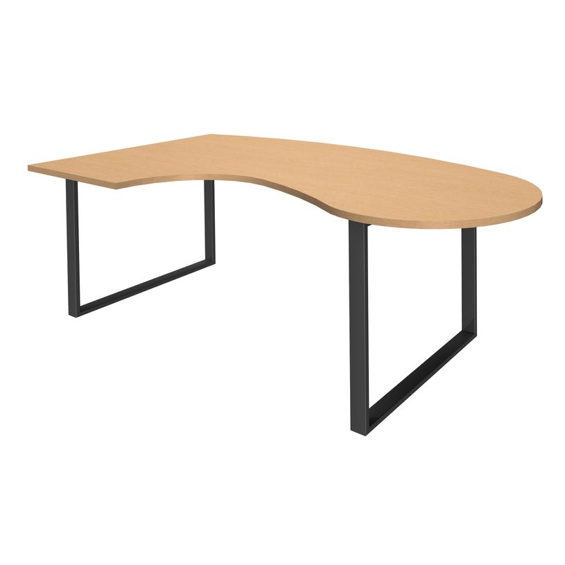 0404000123767-Bureau LOFTER Manager arrondi -  retour à gauche - L200 cm - Plateau imitation Hêtre - Pied carbone (Pieds de renfort obligat-P_400012376_1-0