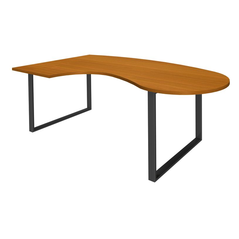 0404000123781-Bureau LOFTER Manager arrondi -  retour à gauche - L200 cm - Plateau imitation Merisier - Pied carbone (Pieds de renfort obligat-P_400012378_1-0