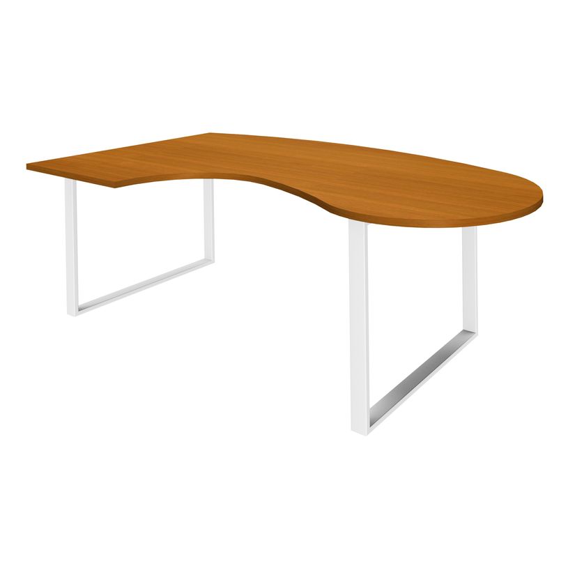 0404000123798-Bureau LOFTER Manager arrondi -  retour à gauche - L200 cm - Plateau imitation Merisier - Pied blanc (Pieds de renfort obligat-P_400012379_1-0