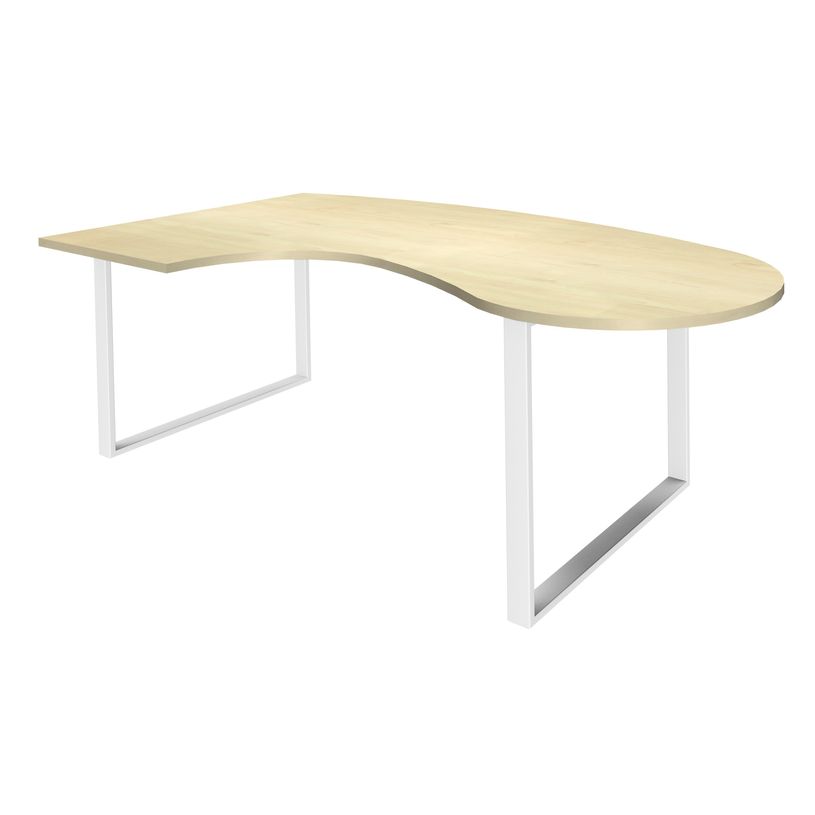 0404000123835-Bureau LOFTER Manager arrondi -  retour à gauche - L200 cm - Plateau imitation Erable - Pied blanc (Pieds de renfort obligat-P_400012383_1-0