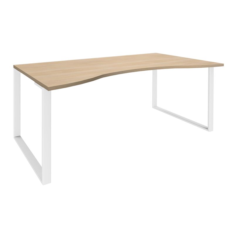 0404000123873-Bureau vague symétrique LOFTER - L180 cm - Plateau imitation chêne clair - pied Blanc-P_400012387_1-0