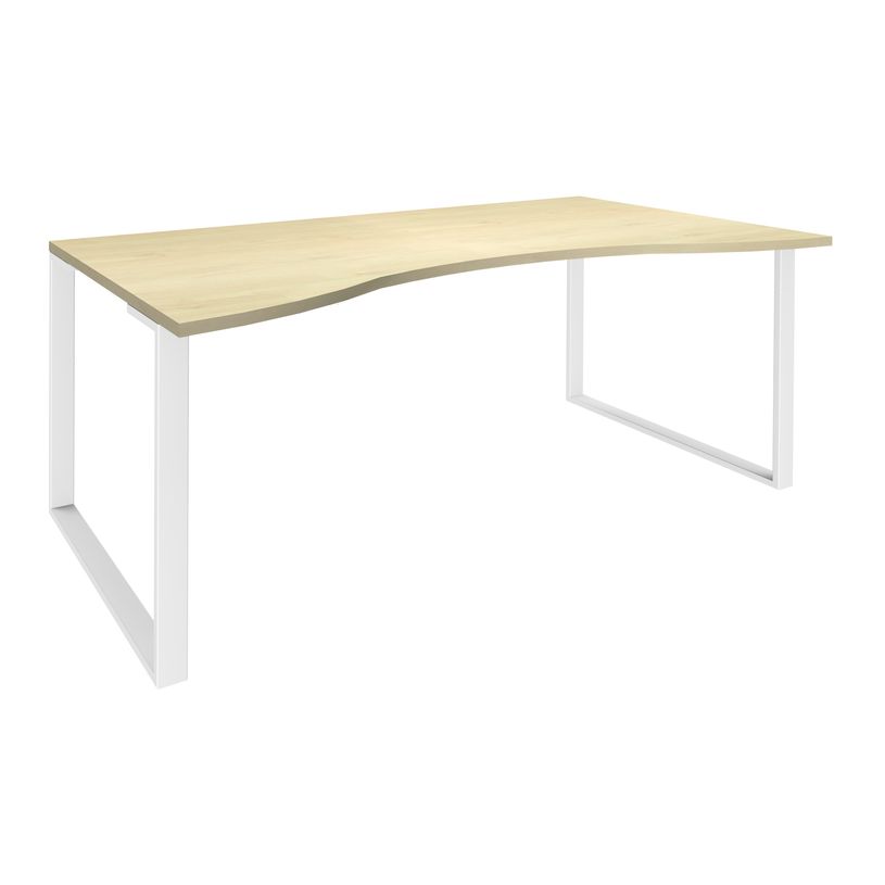 0404000123972-Bureau vague symétrique LOFTER - L180 cm - Plateau imitation Erable - pied Blanc-P_400012397_1-0