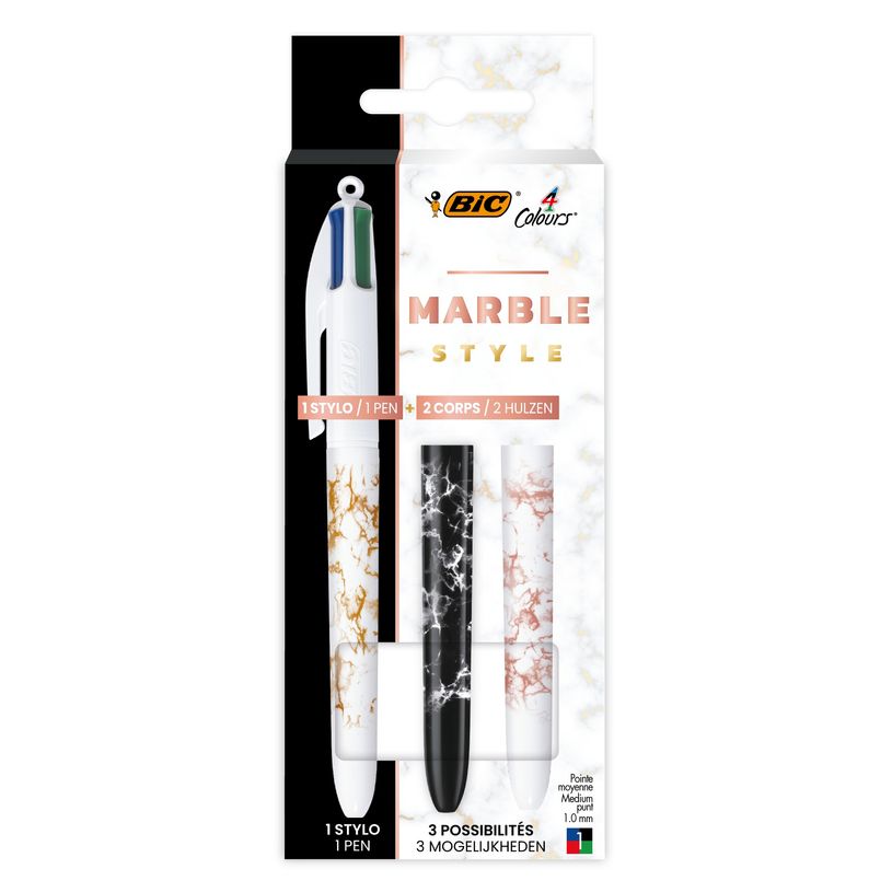 3086123650183-BIC 4 Couleurs Marble Style - Stylo à bille 4 couleurs + 2 corps-P_400012510_1-0