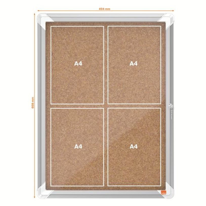 5028252063883-Nobo - Vitrine d'affichage - 4 feuilles A4 - surface liege - porte battante - 49,3 x 66,7 x 4,3 cm--2