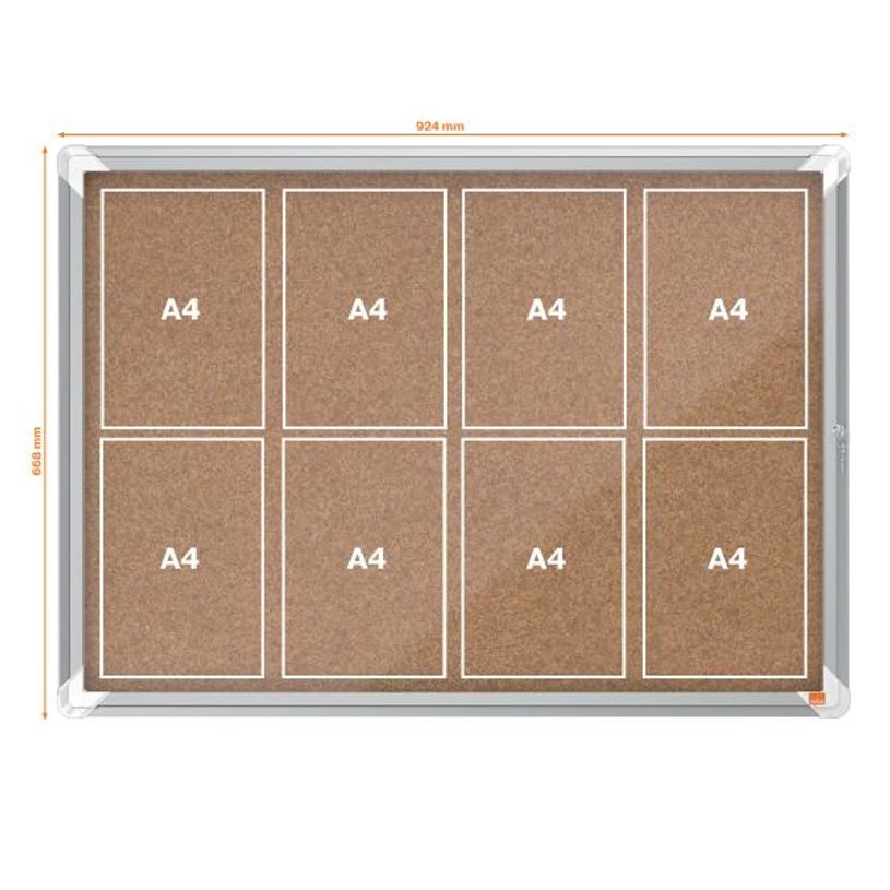 5028252611480-Nobo - Vitrine d'affichage - 8 feuilles A4 - surface liege - porte battante - 92,3 x 66,7 x 4,3 cm--2