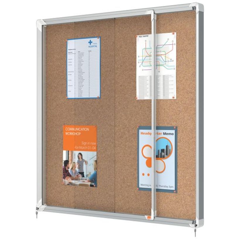 5028252063739-Nobo - Vitrine d'affichage - 12 feuilles A4 - surface liege - porte coulissante - 92,2 x 96,7 x 6,3 cm--1