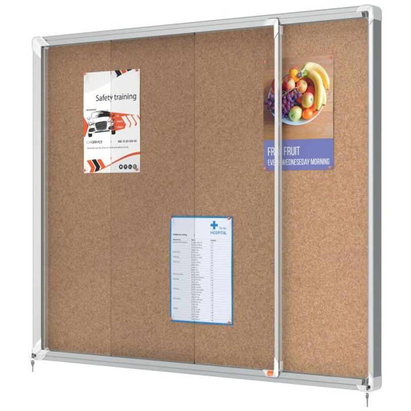 5028252611541-Nobo - Vitrine d'affichage - 15 feuilles A4 - surface liege - porte coulissante - 113,7 x 96,7 x 6,3 cm--1
