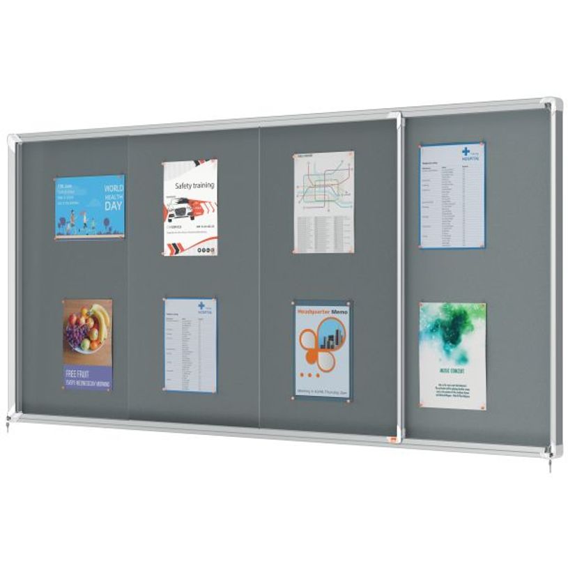 5028252611619-Nobo - Vitrine d'affichage - 27 feuilles A4 - surface en feutre gris - porte coulissante - 199,7 x 96,7--1