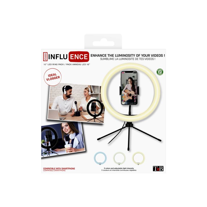 3303170100400-T'nB Influence - Eclairage Anneau LED 10" avec mini trépied pour Smartphone-P_400013483_4-9