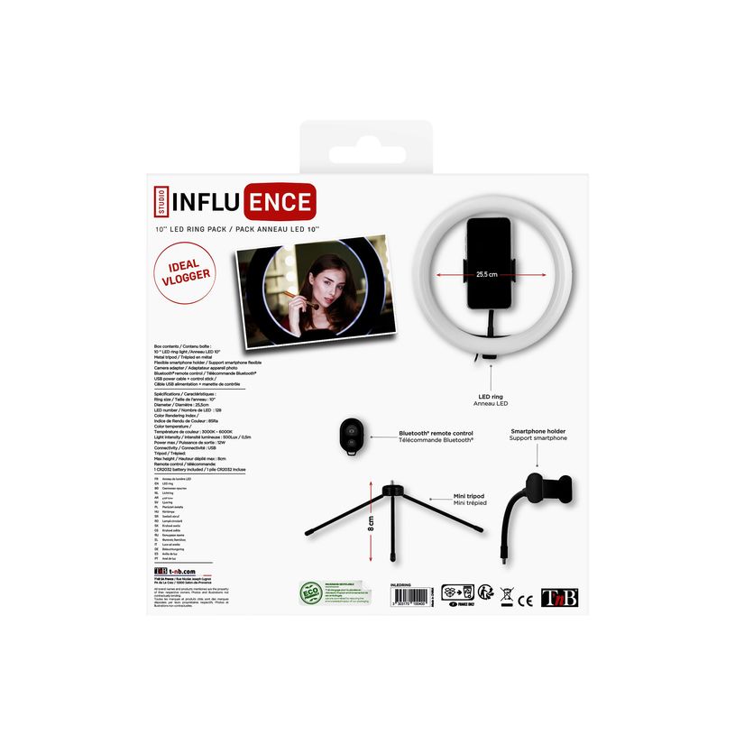3303170100400-T'nB Influence - Eclairage Anneau LED 10" avec mini trépied pour Smartphone-P_400013483_6-11