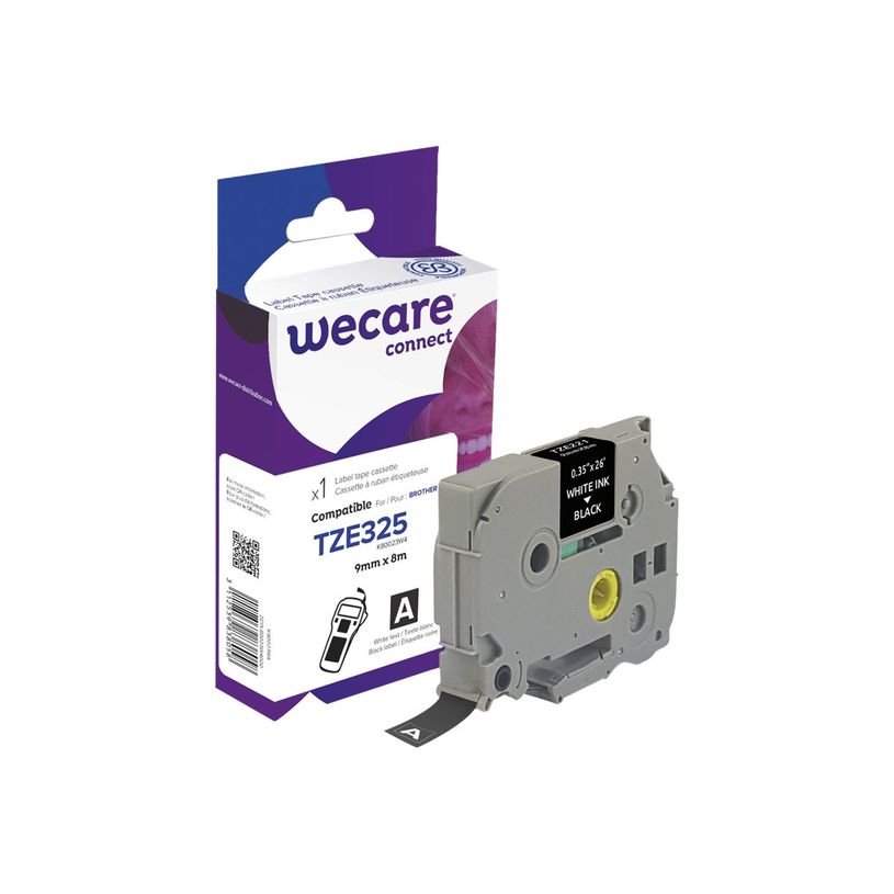 3112539838058-Wecare ruban d'étiquette compatible Brother TZE325 - 1 rouleau (0,9 cm x 8 m) - fond noir-P_400014014_1-0