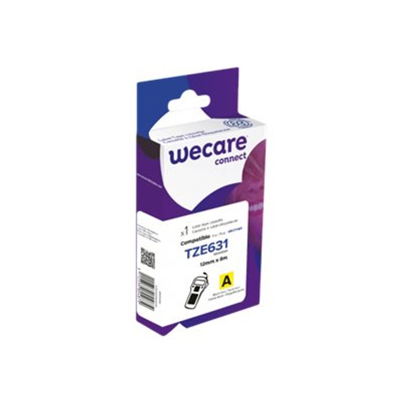 3112539804879-Wecare ruban d'étiquette compatible Brother TZE631 - 1 rouleau (1,2 cm x 8 m) - fond jaun-P_400014020_1-0