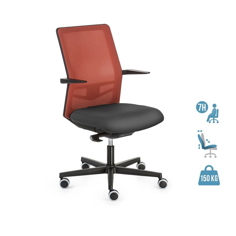 0404000142171-Fauteuil de bureau EQUIS - accoudoirs en option - dossier rouge tuile siège noir-P_400014217_1-0
