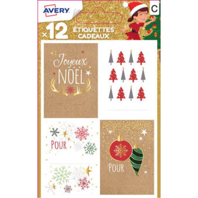 5014702140846-Avery - 12 Étiquettes cadeau kraft/sapins-P_400014280_1-0