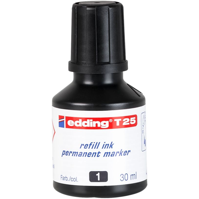 4004764023868-edding - Recharge d'encre pour Marqueurs Permanents e-T25 Noir - Flacon 30 ml--0