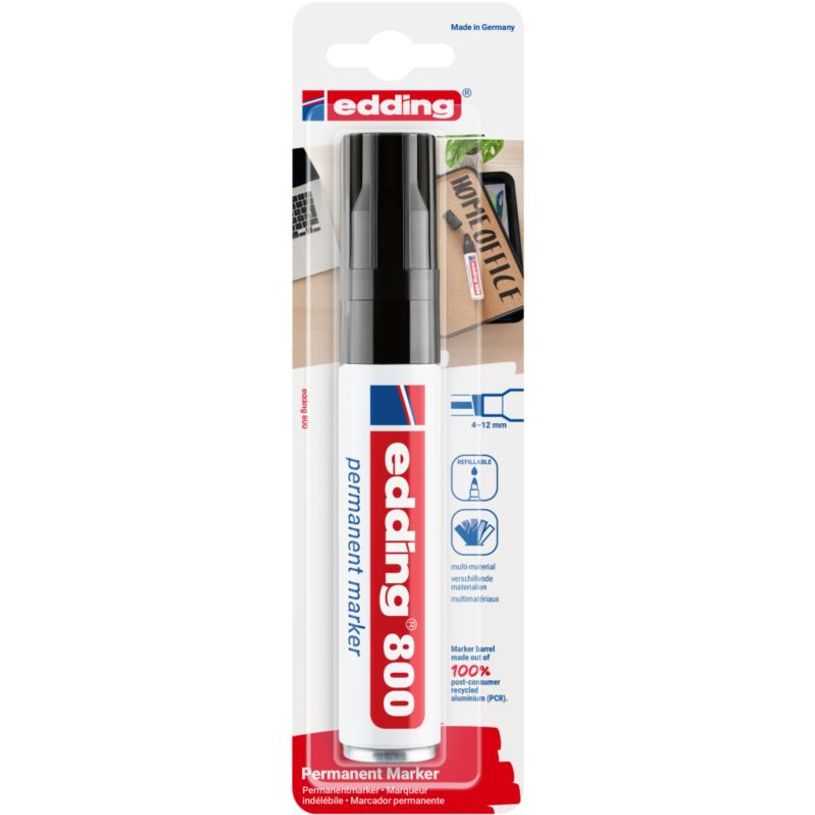 4004764060412-edding - Blister de 1 Marqueur Permanent en Aluminium recyclé e-800XL Noir - Pointe Extra Large 4-12 m--0