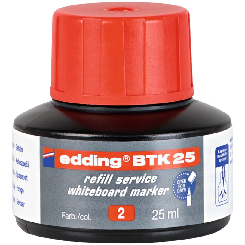 4004764780150-Edding - Recharge d'encre pour Marqueurs pour tableaux blancs e-BTK25 Rouge - Flacon 25 ml--0