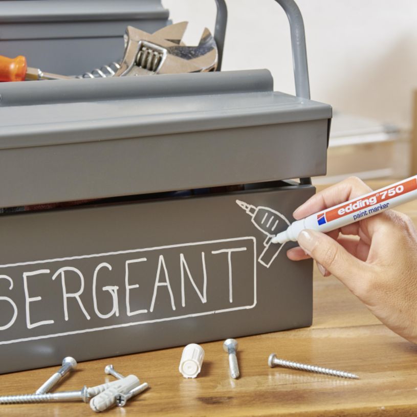 4004764863204-Edding - Blister de 1 Marqueur peinture PRO en Aluminium e-750 Blanc - Pointe Ogive 2-4 mm--2