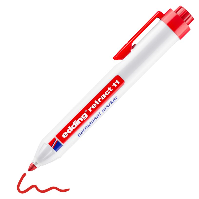4004764875801-Edding - Blister de 1 Marqueur Permanent Retractable e-11 Rouge - Pointe Ogive 1,5-3 mm--1