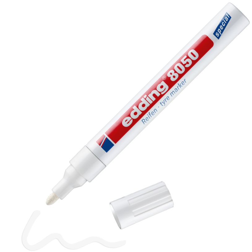 4004764894734-Edding - Blister de 1 Marqueur pour Caoutchouc en Aluminium e-8050 Blanc - Pointe Ogive 2-4 mm--1