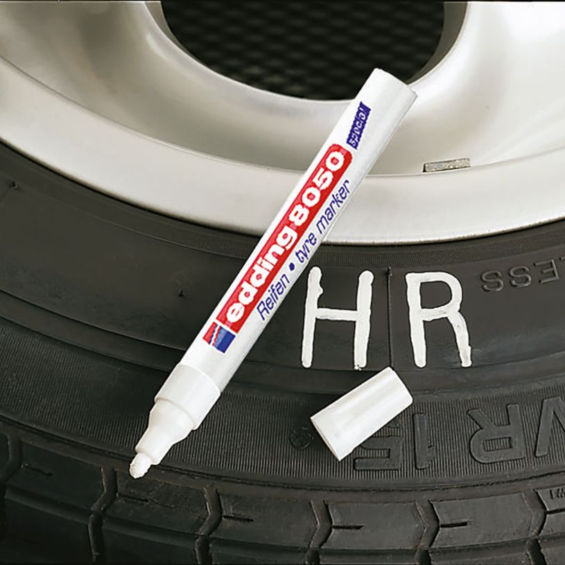 4004764894734-Edding - Blister de 1 Marqueur pour Caoutchouc en Aluminium e-8050 Blanc - Pointe Ogive 2-4 mm--4