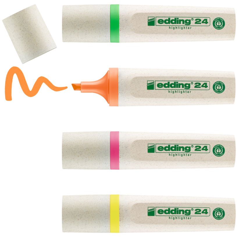 4004764917723-Edding - Set de 4 Surligneurs EcoLine en Plastique recyclé e-24 Assortis - Pointe Biseautée 2-5 mm--1