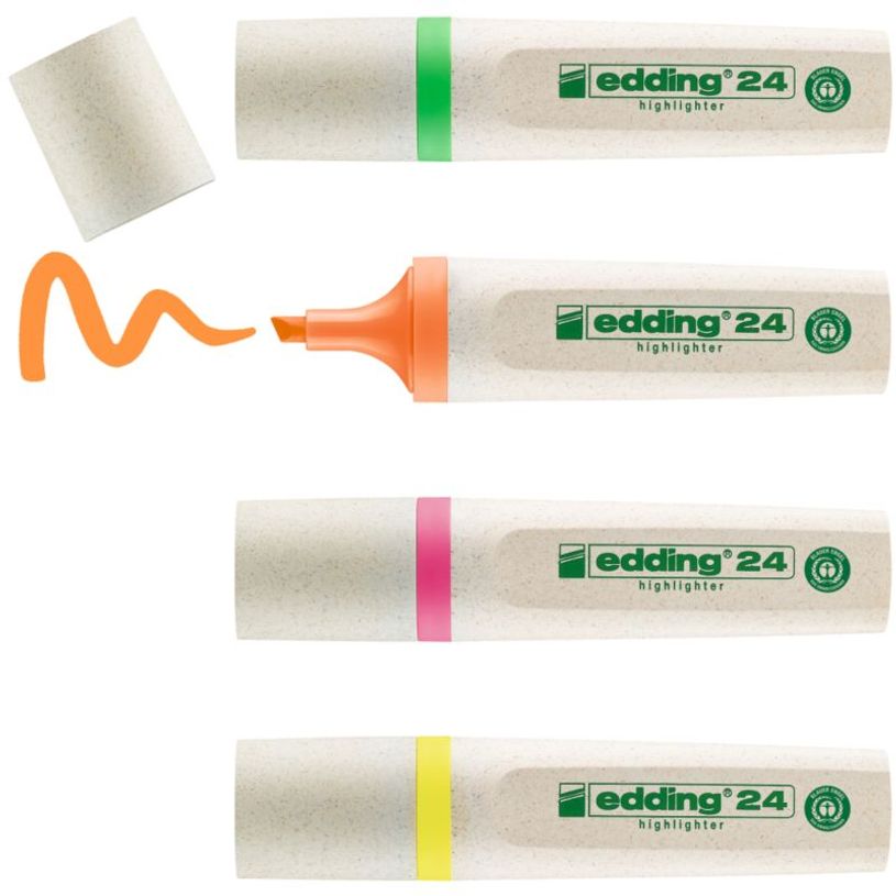 4004764917723-edding - Set de 4 Surligneurs en Plastique recyclé e-24 Assortis - Pointe Biseautée 2-5 mm--1