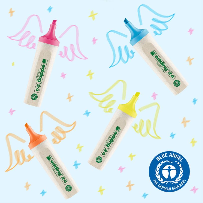 4004764917723-Edding - Set de 4 Surligneurs EcoLine en Plastique recyclé e-24 Assortis - Pointe Biseautée 2-5 mm--2