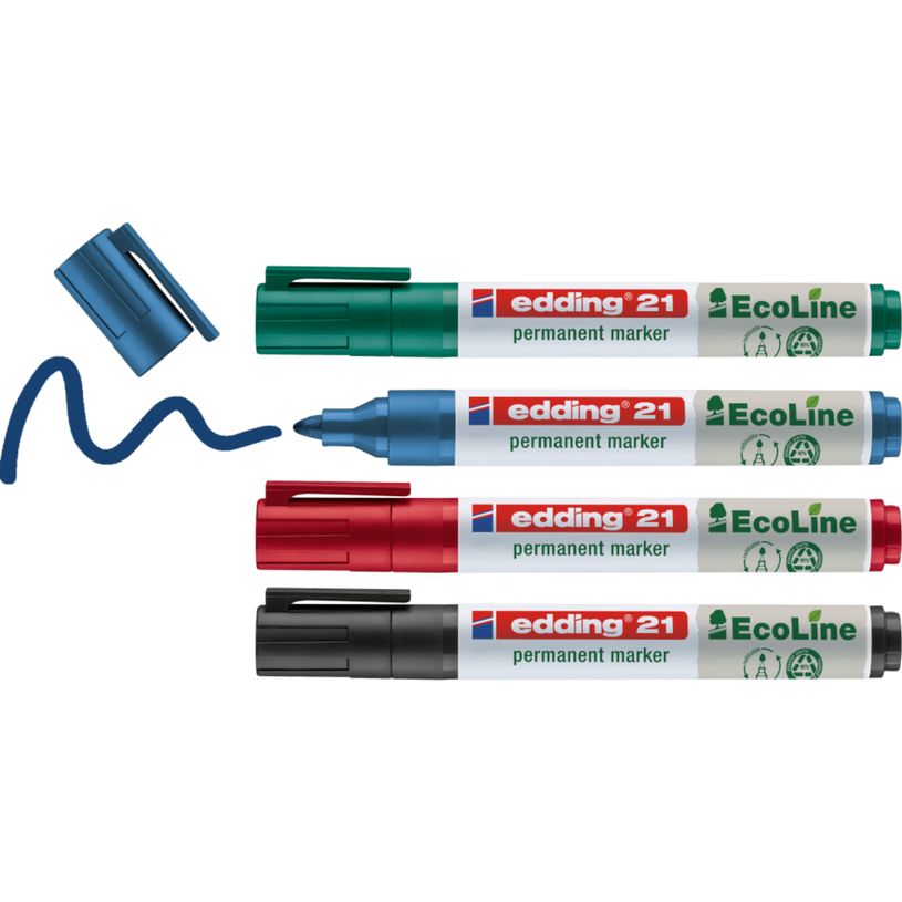 4004764917907-Edding - Set de 4 Marqueurs Permanents EcoLine en Plastique recyclé e-21 - Pointe Ogive 1,5-3mm--1