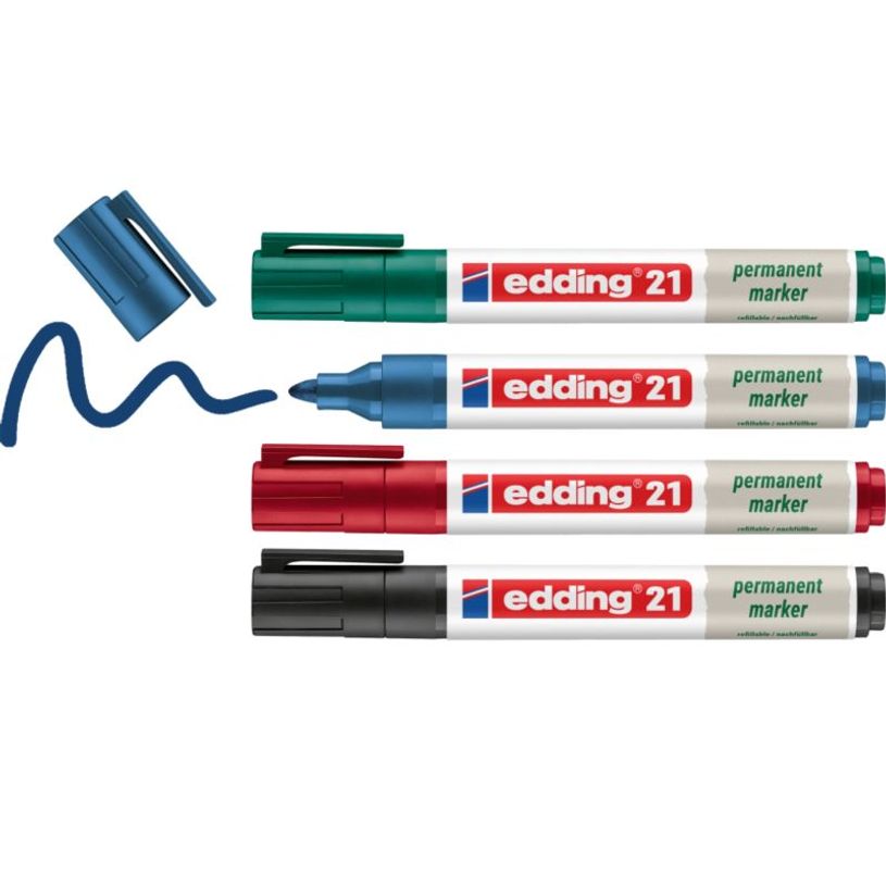 4004764917907-edding - Set de 4 Marqueurs Permanents en Plastique recyclé e-21 - Pointe Ogive 1,5-3mm--1