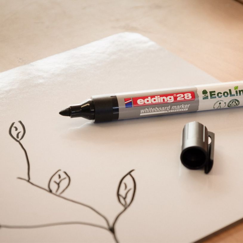4004764934232-Edding - Set de 4 Marqueurs tableaux blancs EcoLine en Plastique recyclé e-28 - Pointe Ogive 1,5-3 mm--3