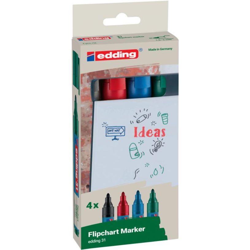 4004764957798-edding - Set de 4 Marqueurs chevalets en Plastique recyclé e-31 - Pointe Ogive 1,5-3mm--0