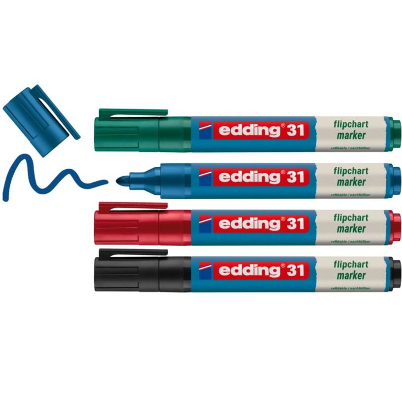 4004764957798-edding - Set de 4 Marqueurs chevalets en Plastique recyclé e-31 - Pointe Ogive 1,5-3mm--1
