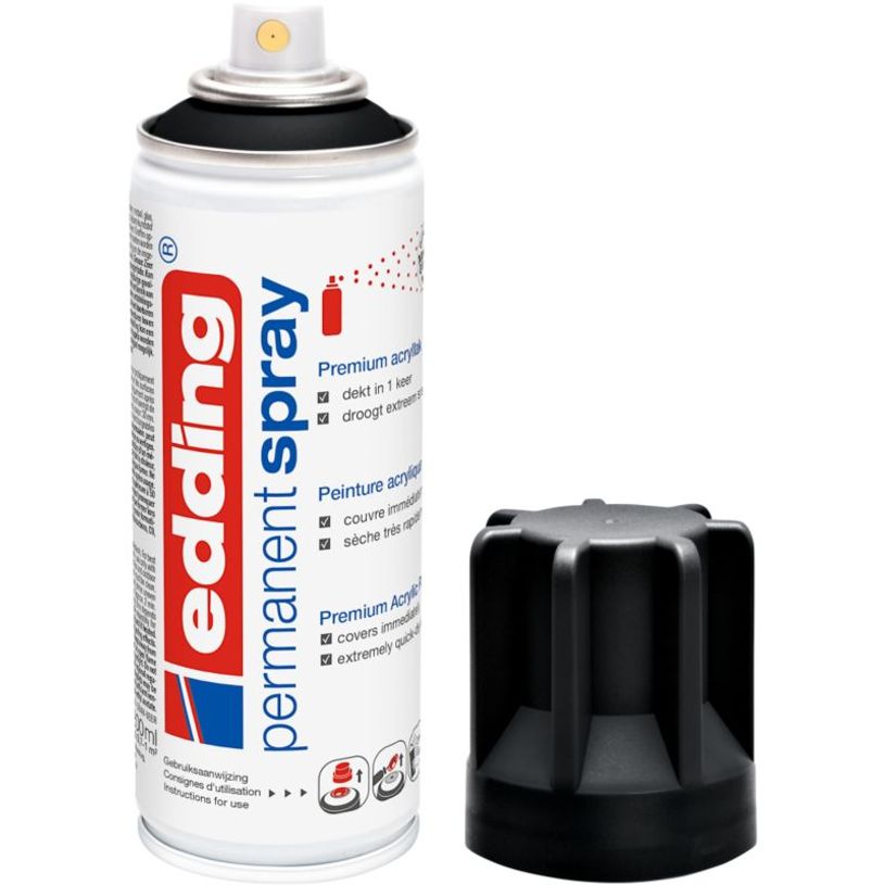 4004764966790-edding - Peinture acrylique en Aérosol e-5200 Noir foncé Mat - Spray 200 ml--1