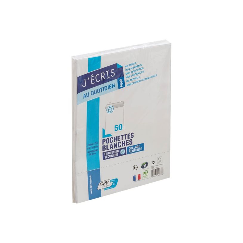 3250650005376-GPV - 50 Pochettes Enveloppes C4 229 x 324 mm - 90 gr - sans fenêtre - blanc - bande adhési-P_400537_1-0