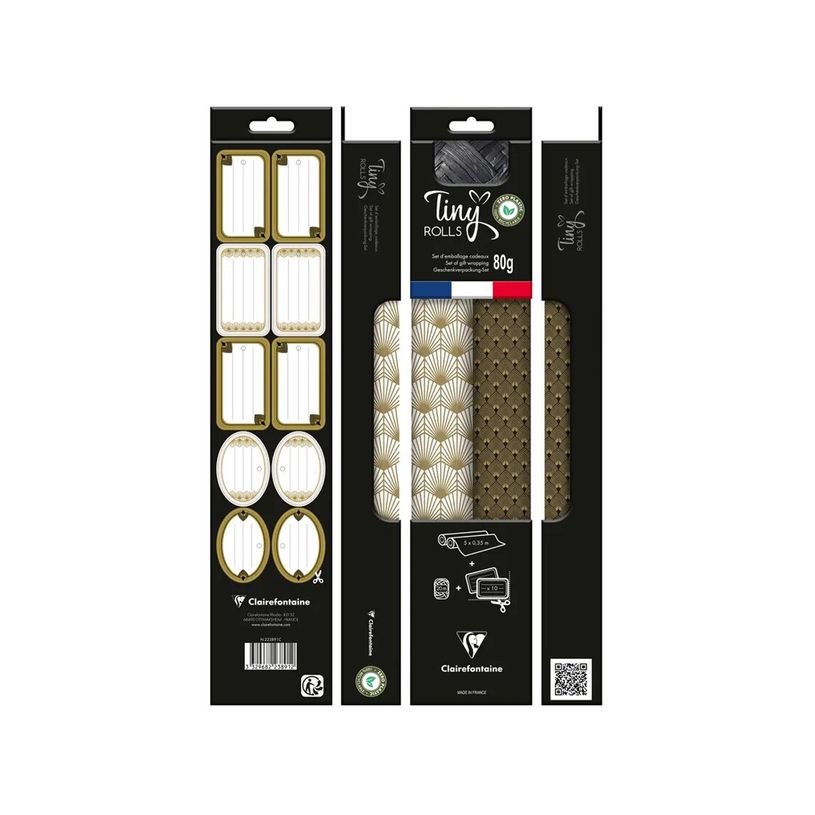 3329682238912-Clairefontaine - Set d'emballage cadeaux or/noir - Tiny Rolls-P_405110152_1-0