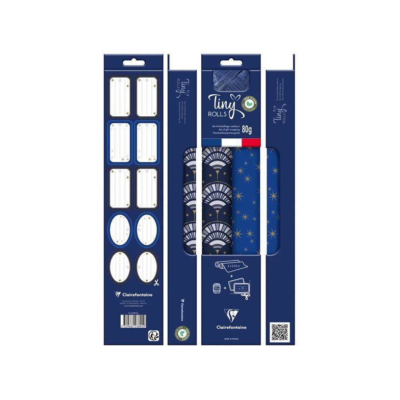 3329682238929-Clairefontaine - Set d'emballage cadeaux bleu/or - Tiny Rolls-P_405110153_1-0