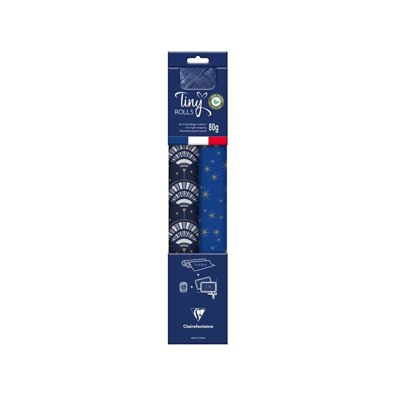 3329682238929-Clairefontaine - Set d'emballage cadeaux bleu/or - Tiny Rolls-P_405110153_2-1