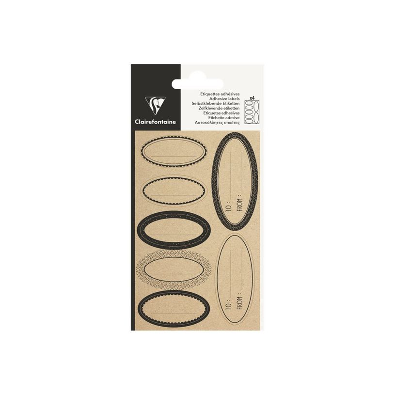 3329686170676-Clairefontaine - 28 Étiquettes adhésives ovales kraft noir - 8 x 16 cm-P_405110206_1-1