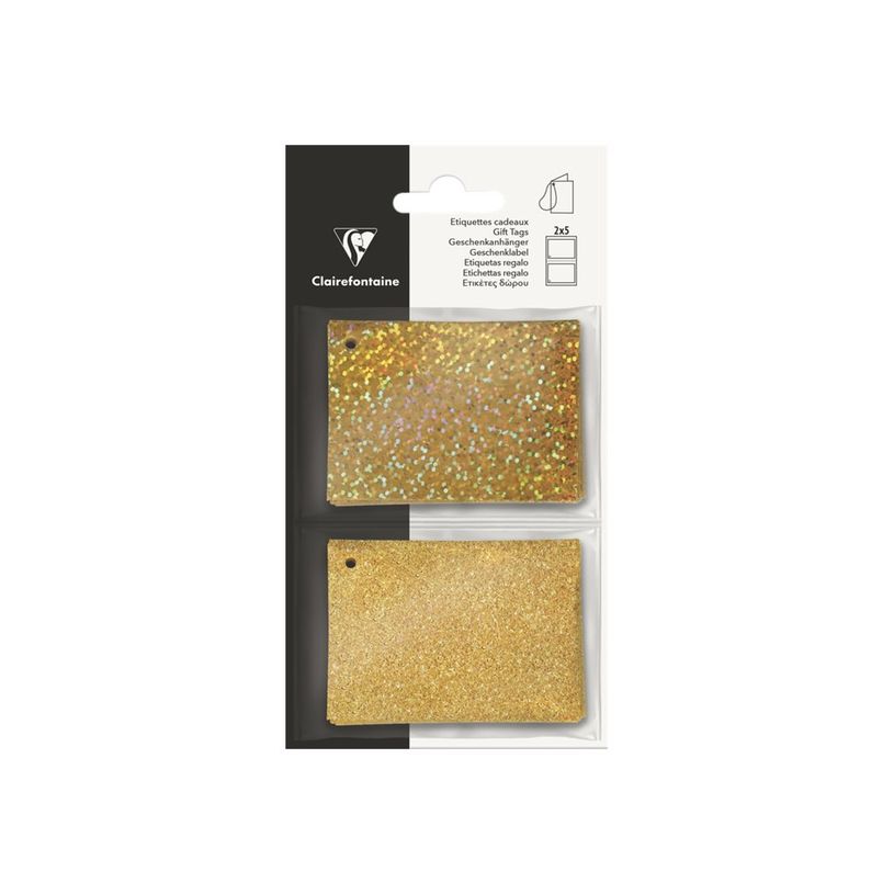 3329686170706-Clairefontaine - 10 Étiquettes cadeau - holographique/paillettes or - 8 x 16 cm-P_405110252_1-0