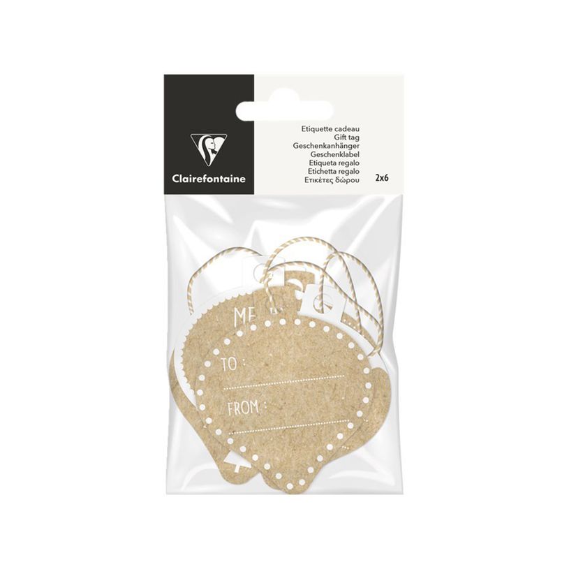 3329686170737-Clairefontaine - 12 Étiquettes cadeau kraft - boules de Noël - 8 x 16 cm-P_405110255_1-0